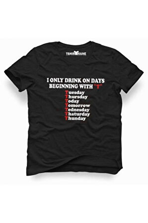 Tshirthane Drink On Days Komik Baskılı Erkek Dar Kesim Slim Fit t-shirt
