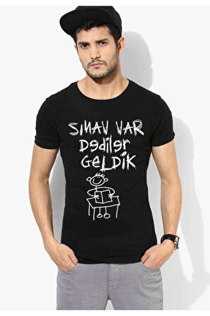 Tshirthane Sınav var  O Yaka Siyah Komik Baskılı Erkek Dar Kesim Slim Fit t-shirt