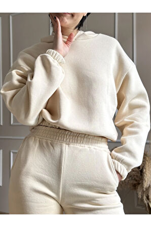 Şardonlu Beli ve Bilekleri Lastikli Kapüşonlu Eşofman Takım