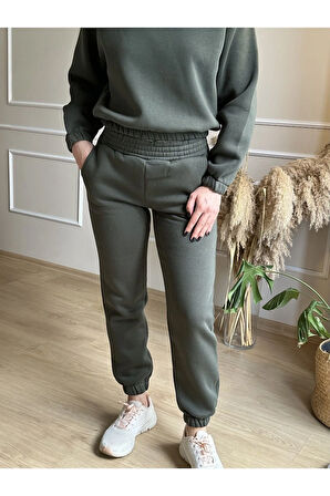 Şardonlu Beli ve Bilekleri Lastikli Kapüşonlu Eşofman Takım