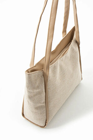 Kadın Kanvas Büyük Askılı Omuz Çantası Astarlı