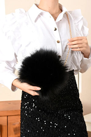 Yumuşak Dokunuş: Şık Tüylü Çanta Çapraz Askılı Zincirli Çanta