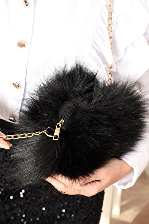 Yumuşak Dokunuş: Şık Tüylü Çanta Çapraz Askılı Zincirli Çanta