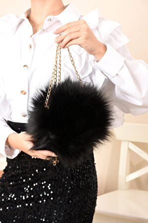 Yumuşak Dokunuş: Şık Tüylü Çanta Çapraz Askılı Zincirli Çanta