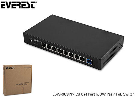  Everest Pasif PoE ESW-809PP-120 8+1 Port 120W Switch