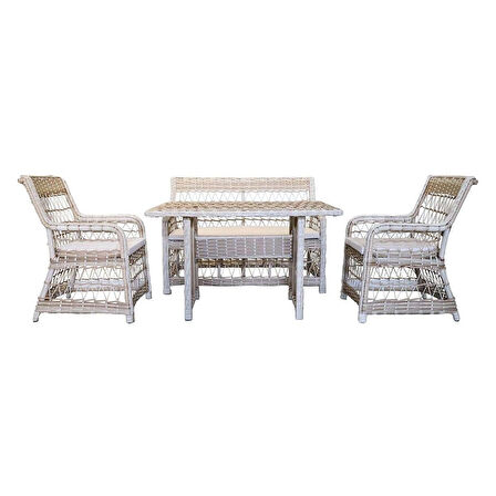 Esyala Rattan Baretta Mini Takım Pufsuz (2-1-1)  70*120 Masa
