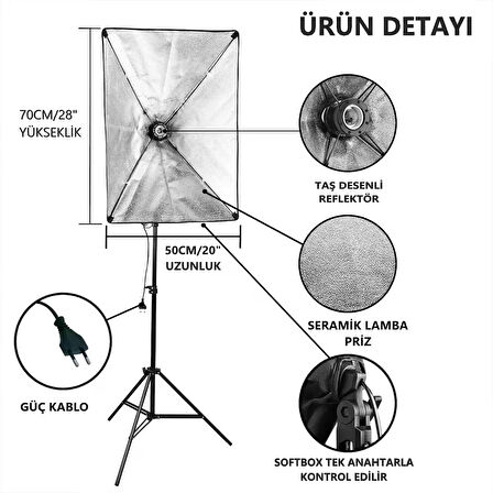 PDX 50x70cm Softbox, Tek Duylu, Ayaklı Set