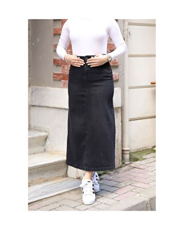 Doğal Kumaşlı Yıldız Rivetlı Kot Etek Siyah-822