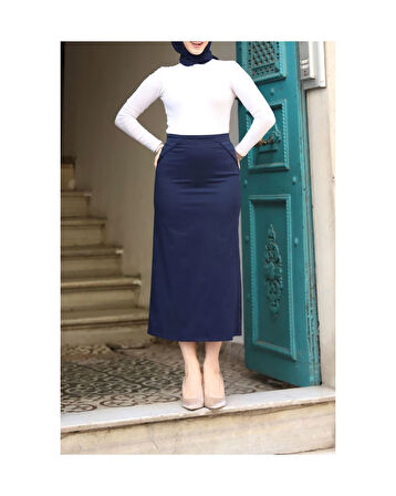 Kumaş Kalem Etek Lacivert-559