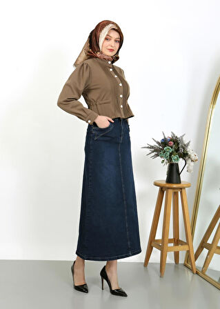 Cep Detaylı Denim Koyu Mavi-602