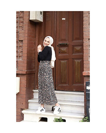 Viskon Penye Etek Siyah-Camel-1592