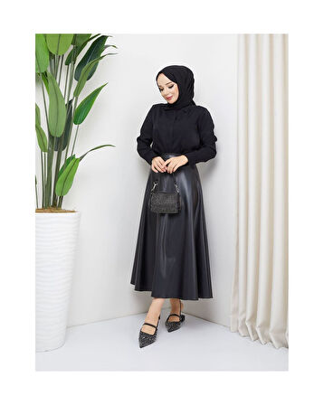 Mevlana Model Deri Etek Siyah-903