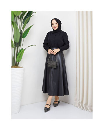 Mevlana Model Deri Etek Siyah-903