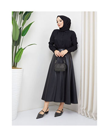 Mevlana Model Deri Etek Siyah-903