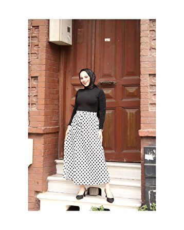 Kuşaklı Mevlana Etek Siyah-Beyaz-773