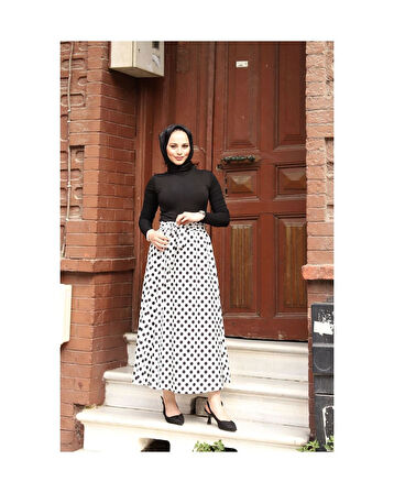 Kuşaklı Mevlana Etek Siyah-Beyaz-773