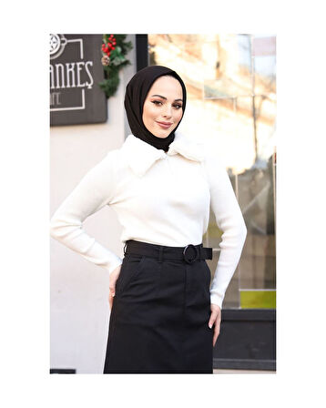 Cep Detaylı Kemerli Tokalı Gabardin Etek Siyah-1142