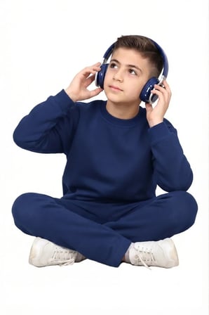 Unisex Kız-Erkek çocuk 3 iplik şardonlu pamuklu basic bisiklet yaka okul eşofman takımı — Lacivert