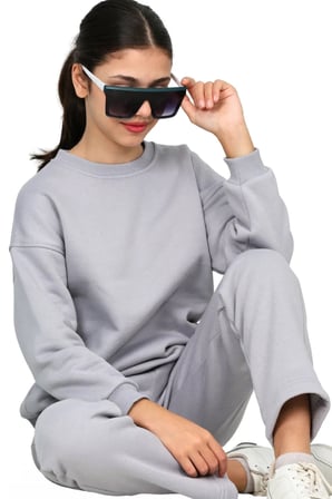 Unisex Kız-Erkek çocuk 3 iplik şardonlu pamuklu basic bisiklet yaka okul eşofman takımı — Gri