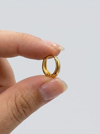 14 Ayar Sarı Altın Mini Oval Halka Küpe
