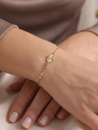 14 Ayar Altın Hamsa Fatma Ana Eli Bileklik