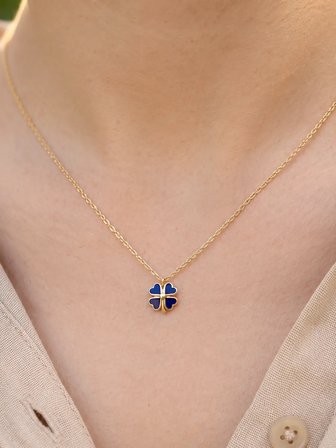 14 Ayar Lacivert Mineli Yonca Kolye