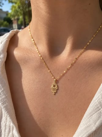 14 Ayar Altın Hamsa Fatma Ana Eli Kolye