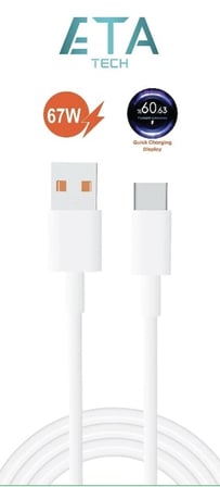 ETA67T Samsung ile Uyumlu Xiaomi ile Uyumlu Type-C 67w 1m Hızlı Şarj ve Data Kablosu