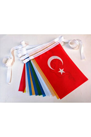 Dizili Eski Türk Devlet Bayrakları 17'li 30X45Cm.- Dizi Uzunluğu 765Cm