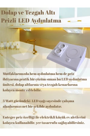 Masfitech Tezgah Altı Prizli LED Aydınlatma 3W 4000K Günışığı Beyaz