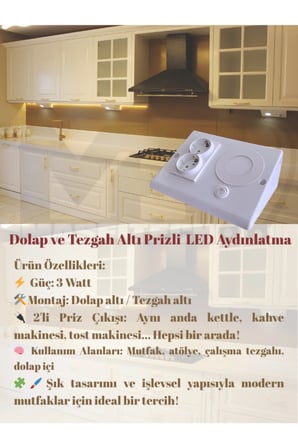 Masfitech Tezgah Altı Prizli LED Aydınlatma 3W 4000K Günışığı Beyaz