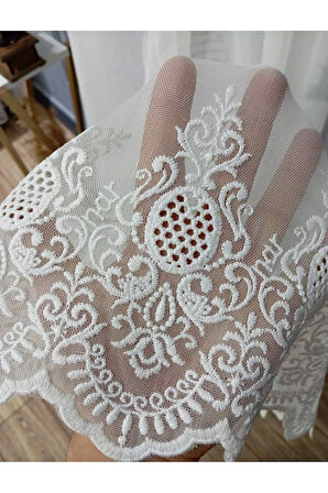 Düz Etek Bohre Alt Nakışlı Bambu Tül Ütü İstemez 3Kat Pileli Tül Perde