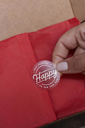 This Package is Happy To See You Too Dairesel Şeffaf Etiket 100 Adet