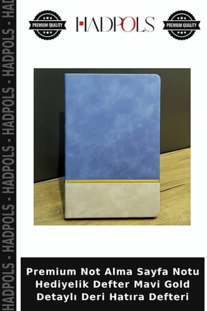 Premium Not Alma Sayfa Notu Hediyelik Defter Mavi Gold Detaylı Deri Hatıra Defteri