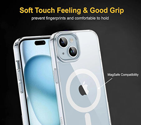 iPhone 15 Plus Kılıf Magsafe Özellikli Silikon Şeffaf Kılıf