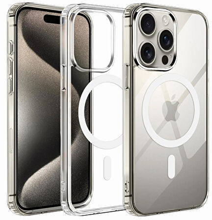 iPhone 15 Pro Max Kılıf Magsafe Özellikli Şeffaf Silikon Kılıf