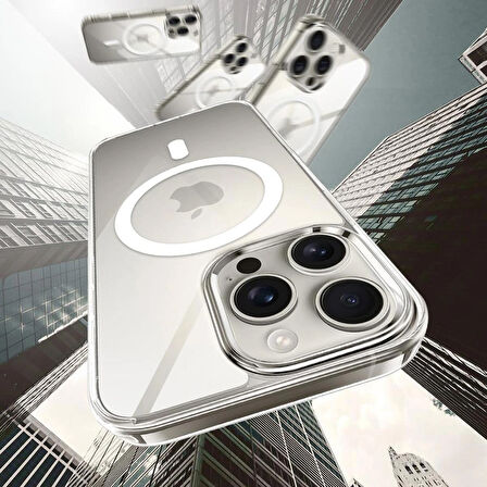iPhone 15 Pro Max Kılıf Magsafe Özellikli Şeffaf Silikon Kılıf