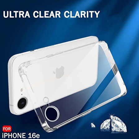 iPhone 16e Kılıf Şeffaf Silikon / Kamera Korumalı / Şarj Yeri Tıpalı