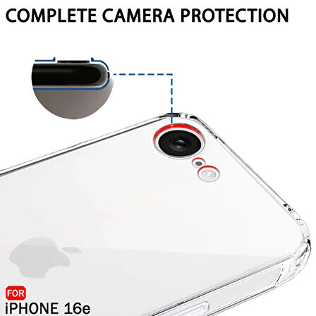 iPhone 16e Kılıf Şeffaf Silikon / Kamera Korumalı / Şarj Yeri Tıpalı