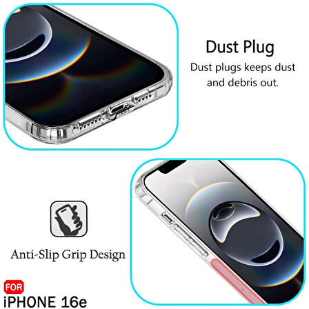 iPhone 16e Kılıf Şeffaf Silikon / Kamera Korumalı / Şarj Yeri Tıpalı
