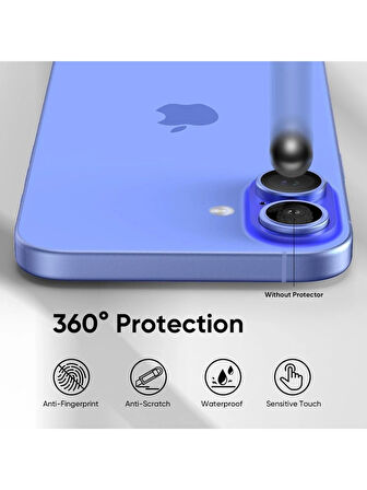 iPhone 16 / 16 Plus Kamera Lens Koruyucu ''Safir Cam & Kolay Kurulum'' (Lacivert Taş)