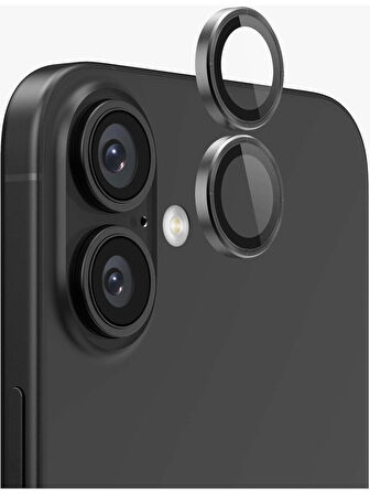 iPhone 16 / 16 Plus Kamera Lens Koruyucu ''Safir Cam & Kolay Kurulum'' (Siyah)
