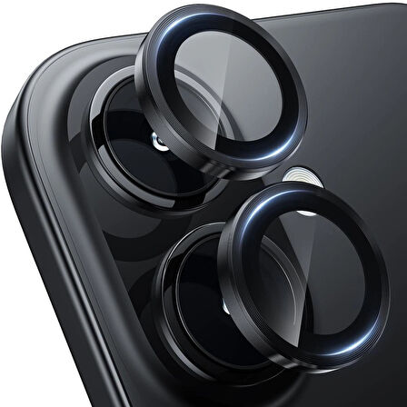 iPhone 16 / 16 Plus Kamera Lens Koruyucu ''Safir Cam & Kolay Kurulum'' (Siyah)