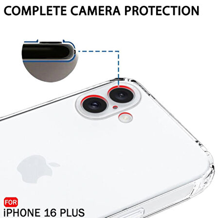 iPhone 16 Plus Kılıf Şeffaf Silikon / Kamera Korumalı / Şarj Yeri Tıpalı