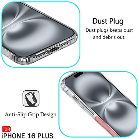 iPhone 16 Plus Kılıf Şeffaf Silikon / Kamera Korumalı / Şarj Yeri Tıpalı
