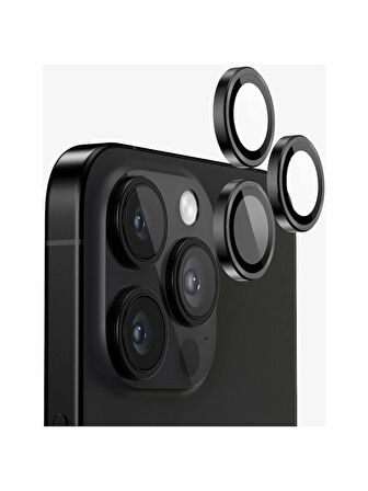 iPhone 16 Pro / 16 Pro Max Kamera Lens Koruyucu ''Safir Cam & Kolay Kurulum'' (Siyah)