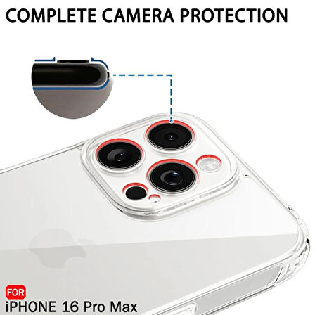 iPhone 16 Pro Max Kılıf Şeffaf Silikon / Kamera Korumalı / Şarj Yeri Tıpalı / 