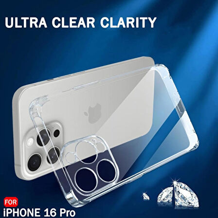 iPhone 16 Pro Şeffaf Silikon Kılıf / Kamera Korumalı / Şarj Yeri Tıpalı