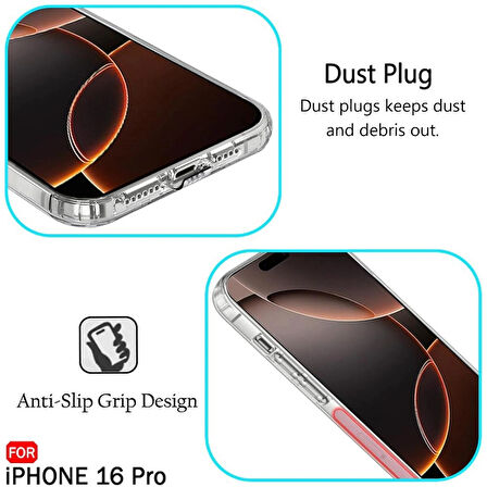 iPhone 16 Pro Şeffaf Silikon Kılıf / Kamera Korumalı / Şarj Yeri Tıpalı