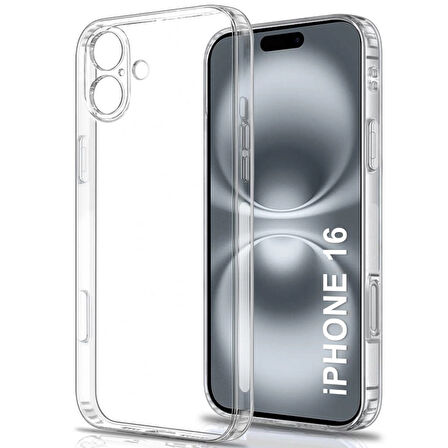 iPhone 16 Kılıf Şeffaf Silikon / Kamera Korumalı / Şarj Yeri Tıpalı